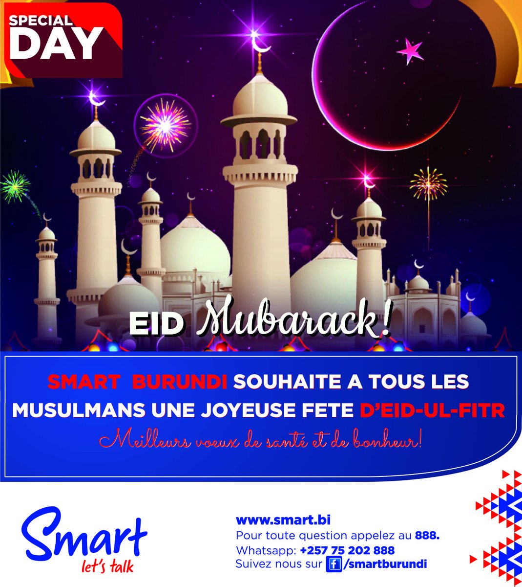Smart Burundi souhaite à tous les musulmans une joyeuse fête d'EID-UL-FITR.
#smartburundi
#Burundi