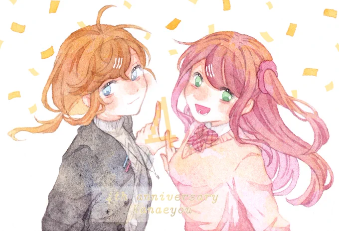 4周年おめでとう🎉🎉🔫💀
#かな絵 #赤羽絵葉書 #叶え葉 
#叶4周年パレード 