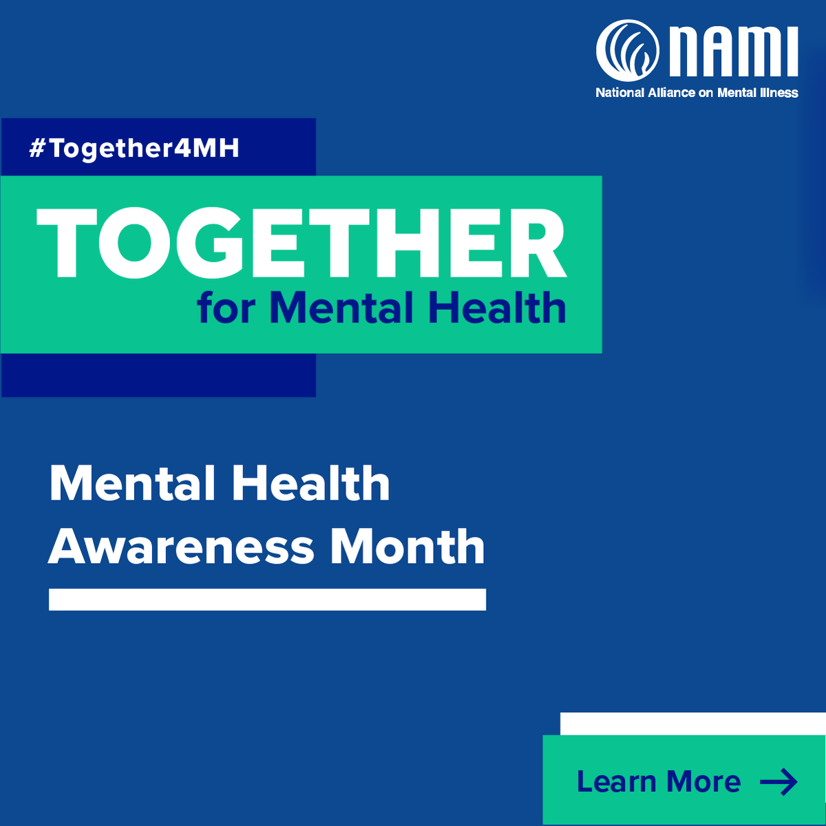 NAMICommunicate's tweet image. It's our FAVORITE month of the year! Let's kick off #MentalHealthAwarenessMonth! During this month let's come together, share our lived experiences with mental health and educate one another!! Together we can help people feel not alone in their mental health journey. #Together4MH