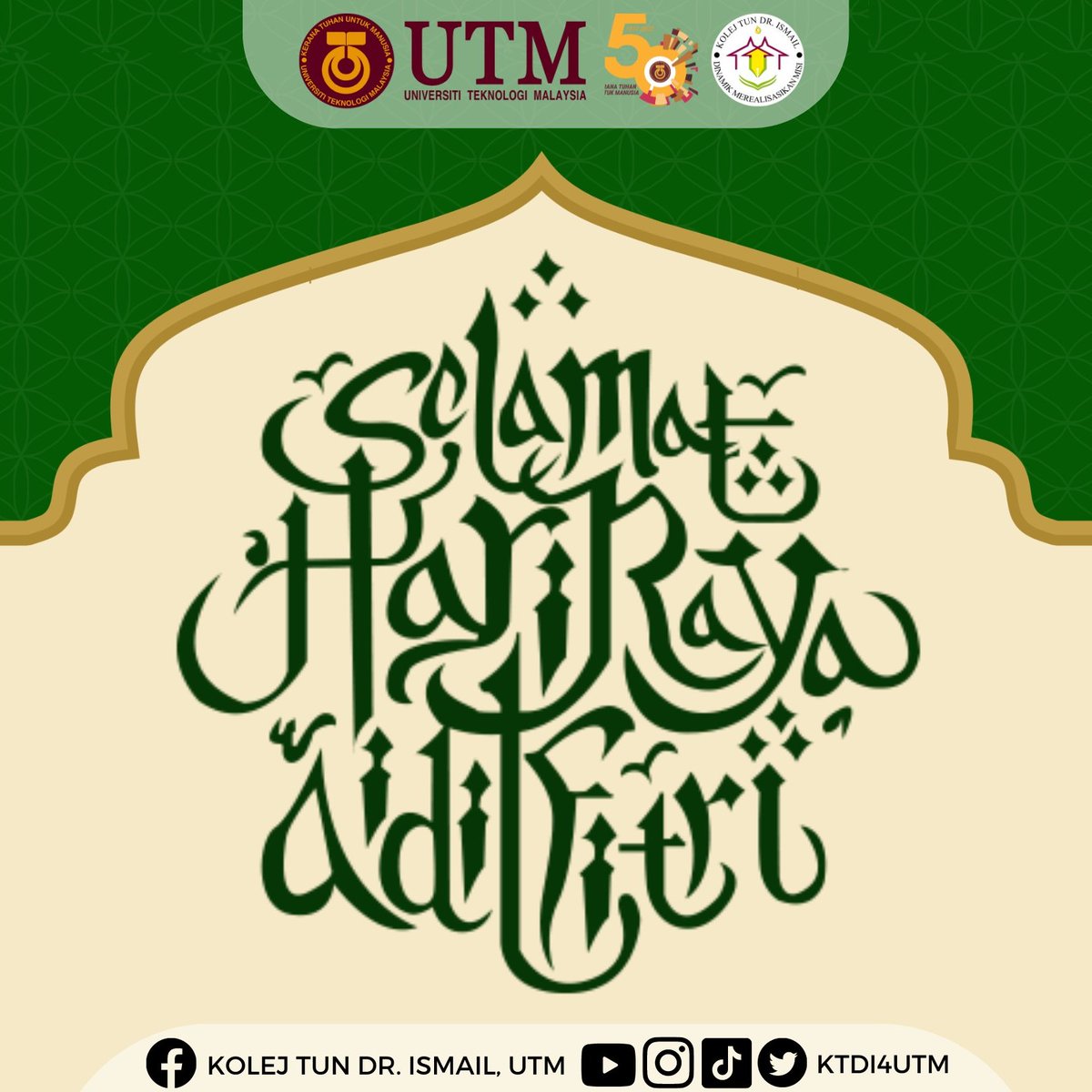 ktdi4utm's tweet photo. SELAMAT HARI RAYA AIDILFITRI!✨

Warga Kolej Tun Dr. Ismail mengucapkan Selamat Hari Raya Aidilfitri, Maaf Zahir dan Batin kepada semua pelajar KTDI dan seluruh Universiti Teknologi Malaysia.

🕌✨ https://t.co/OsMtFDhKpg
