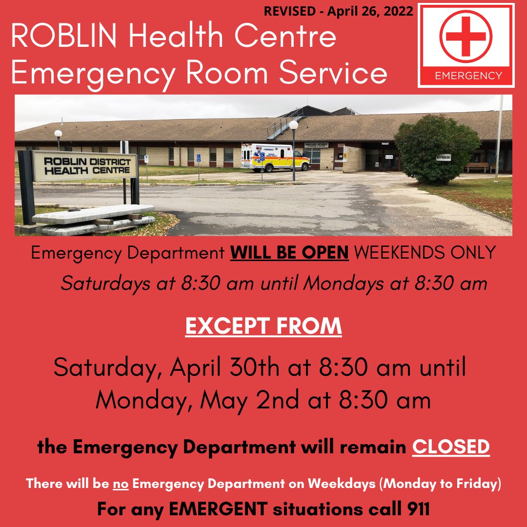 Prairie Mountain Health on Twitter "Roblin Health Centre emergency room service closures for