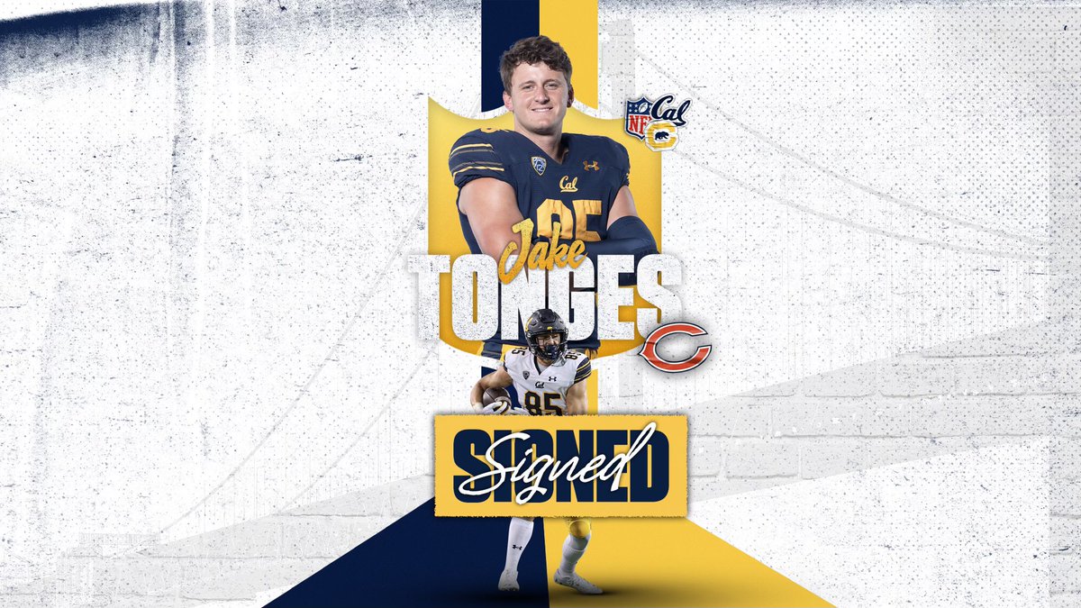 CalFootball's tweet photo. Fitting that we’re making a trip to the Midwest this season… see you there @JakeTonges 

The newest member of the @ChicagoBears!

#GoBears | #ProBears https://t.co/3ZM8tDvXTj