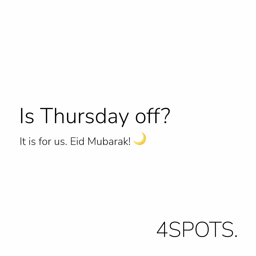 4SPOTS's tweet photo. We are off on a mini vacay! We will be back at our desks on Sunday, the 8th of May 2022.

Eid Mubarak to you all!

#4SPOTS #DigitalAgency #AgencyLife #EidMubarak https://t.co/j28z9oPmvI