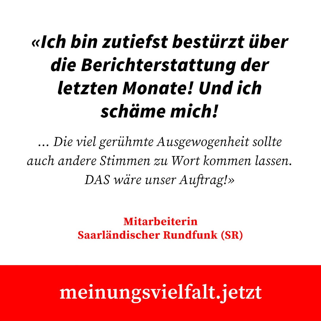 Nachdem ich meine Meinung zur Corona-Berichterstattung öffentlich gemacht habe, wurde mir vom SWR gekündigt. Viele Menschen von ARD/ZDF sehen es ähnlich, trauen sich aber nicht mehr ihre Meinung zu sagen. Jetzt haben sie eine Stimme. shorturl.at/jkmBM #MeinungsvielfaltJetzt