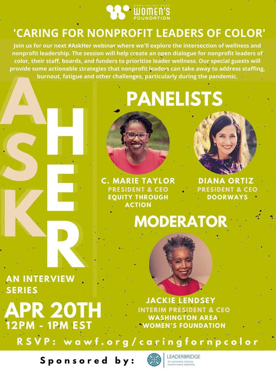 If you missed it in April, the @TheWomensFndtn hosted an #AskHer webinar on wellness and leadership that was full of gems! Check out the video recording here lnkd.in/guuwmJXj. I heard <a href="/CMariehTaylor/">C. Marie Taylor</a> was great!
