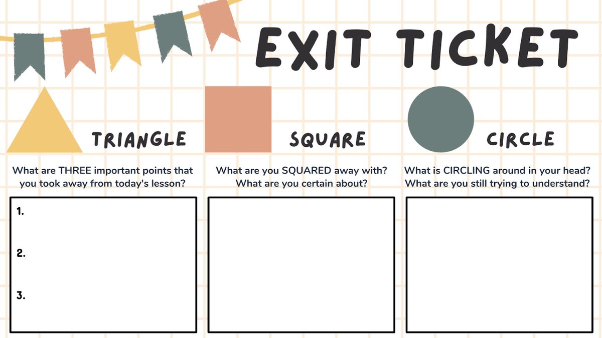 🌞Happy Sunday!  Here's a fun version of an exit ticket 🎟️that asks students to identify 💡key ideas and understandings, as well as ❓clarify any misunderstandings.
✅ File --> Make a Copy
bit.ly/3vZx6F4