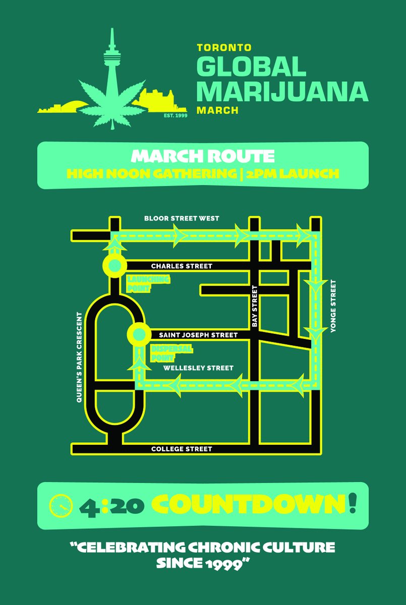 GMMLIVE's tweet photo. Less than a week until we blaze down the streets of Toronto at the GLOBAL MARIJUANA MARCH on Sat. May.7! HIGH NOON gathering----->2PM LAUNCH! Then back to Queen's Park for 420 Countdown celebrations! Established in 1999 &amp; still going strong! 
#GMMLIVE #TORONTO #QUEENSPARK https://t.co/vC8qri2Xhk