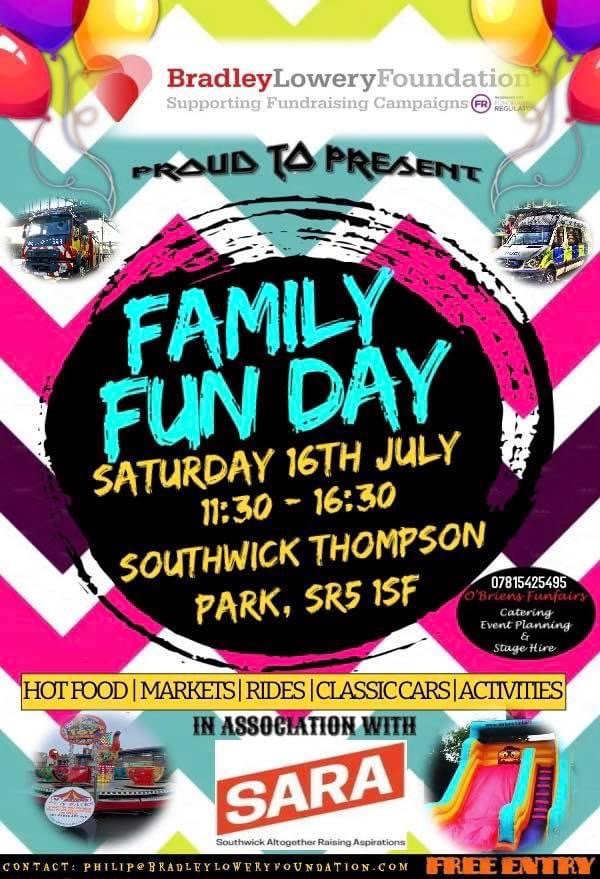 🥳 Bradley Lowery Thompson Park Fun Day 😃

We really can’t wait to hold our family fun day with the Bradley Lowery Foundation on Saturday 16th July, but we need your help!

Do you have your own business and would like to sponsor the fun day or host a stall at the event? 🧁🛍