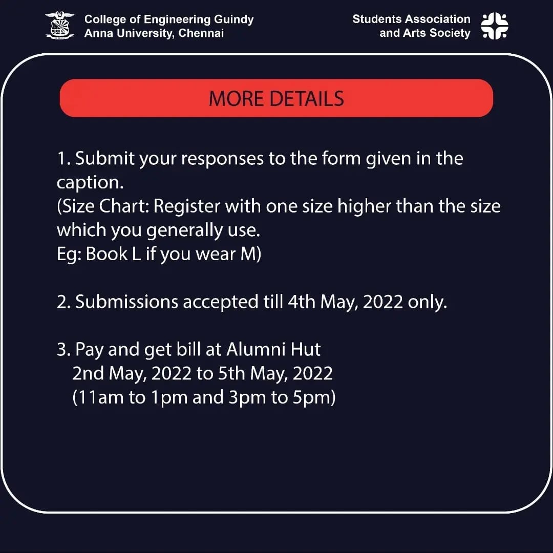 saas_ceg's tweet photo. Let's show the strength of  Anna University with all of us in same T Shirt on Day 4 of TECHOFES 2022.

Open to ACT, SAP,CEG, MIT ! 

Get it for as low as rupees 150 !

Register your TECHOFES'75 tshirt now to get exciting perks and enjoy the full techofes experience. https://t.co/VLEETNjTiL