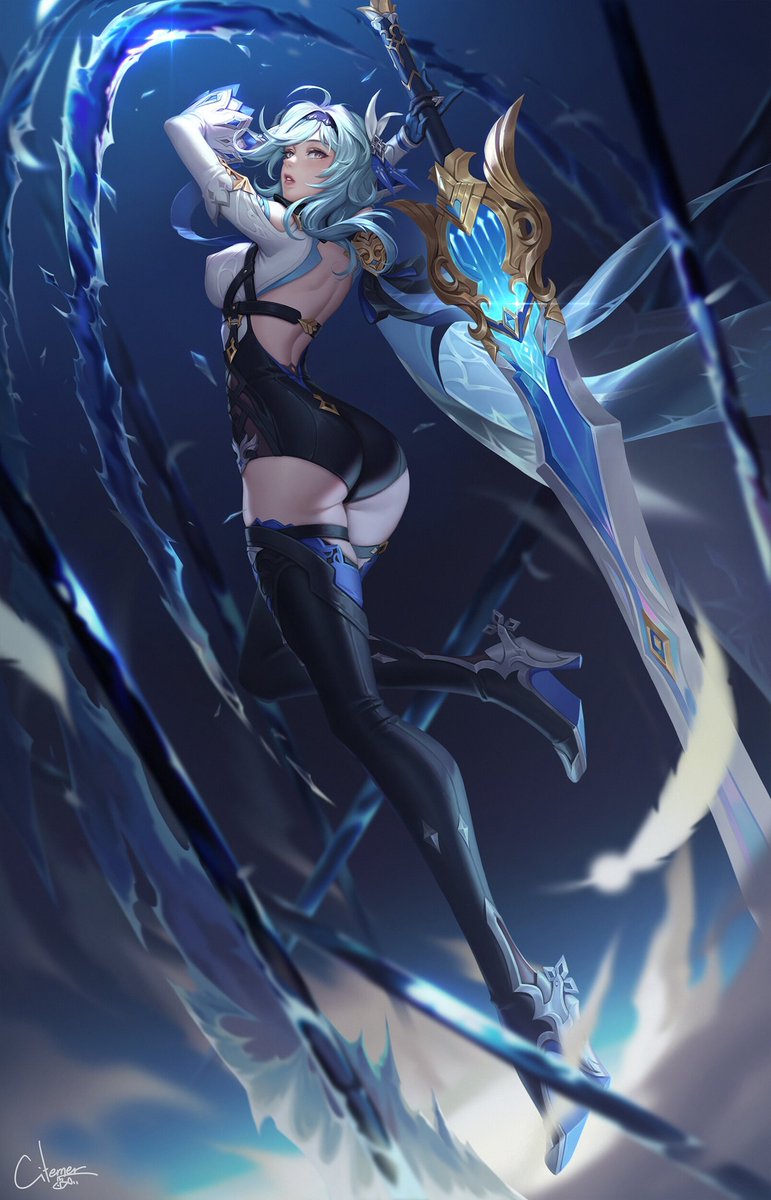 He uses a greatsword as his primary weapon in combat and works very well as a primary attacker within the team, dealing quite a bit of physical damage with his hits.

Eula - Art by Citemer Liu - ArtStation

#genshinimpact #anime #art #gaming #gamergirl #Women #fanart #girls