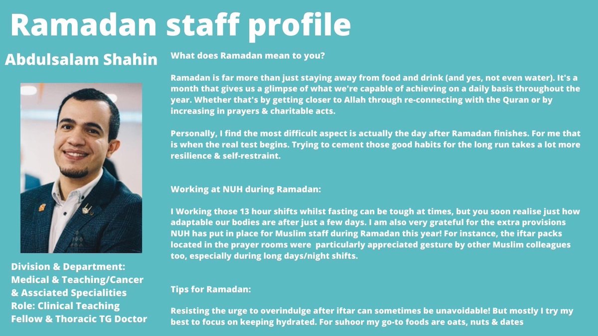 shah_amnah's tweet photo. Ramadan Staff Profile - our last staff profile for this #Ramadan is Abdulsalam Shahin @eaglei_63 @HRforNUH @BAMENUH2 @TeamNUH @PINCNUH @NUHBSPTeam https://t.co/VhC0MmBGax