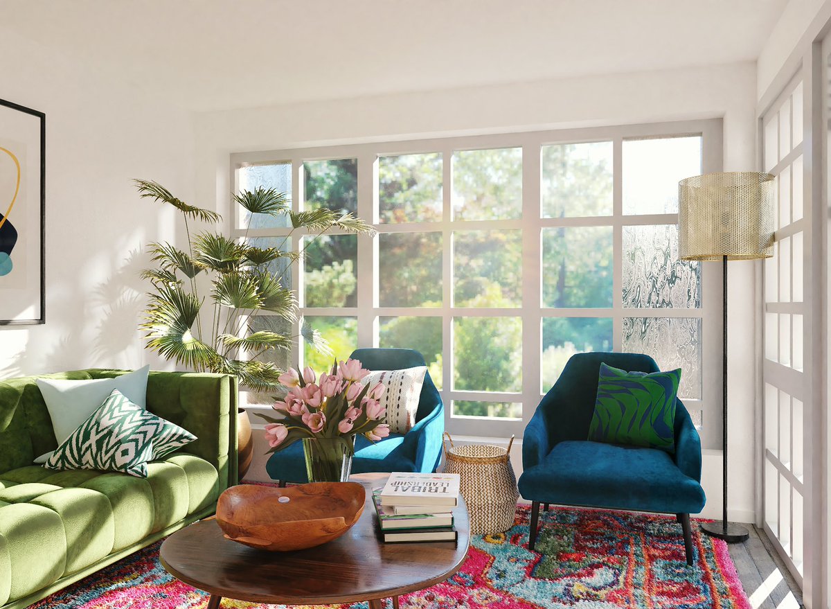 DecentDesign_'s tweet photo. The green sofa is a dream 😍 love this colorful space 

#interior #design #interiordesign #homedecor #homedesign #interiordecor #kitchendesign #inspiration #aesthetic https://t.co/apRe9DR8TQ