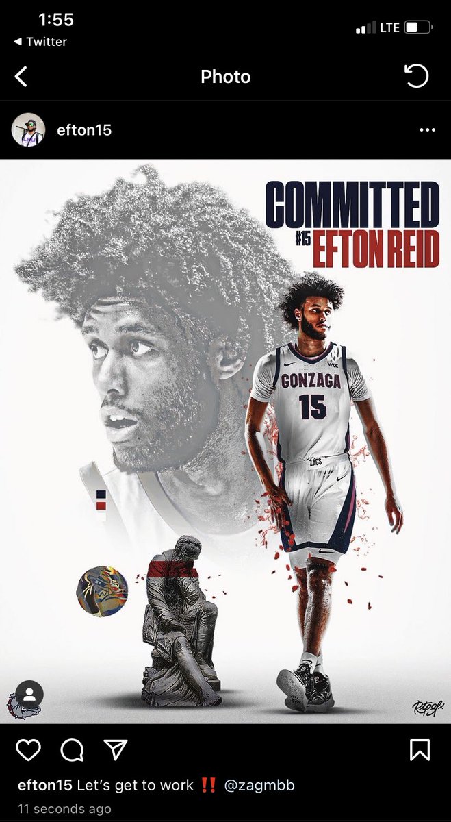 BrennaGreene_'s tweet photo. OFFICIAL: Efton Reid is headed to Gonzaga! https://t.co/gfgSBGMJcI