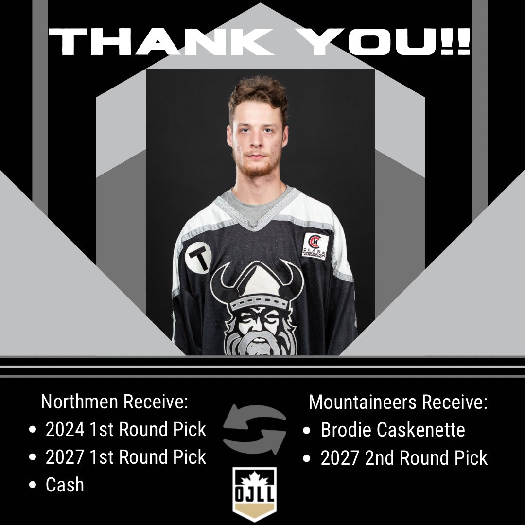 Yesterday we agreed to a trade sending Brodie Caskenette to <a href="/MimicoJrALax/">Mimico Jr. A Mountaineers</a>.  He was a part of the 2019 Minto Cup championship &amp; represented the Northmen with nothing but class and respect during his time with the organization.  Thank you for everything and best of luck Brodie! 🤘