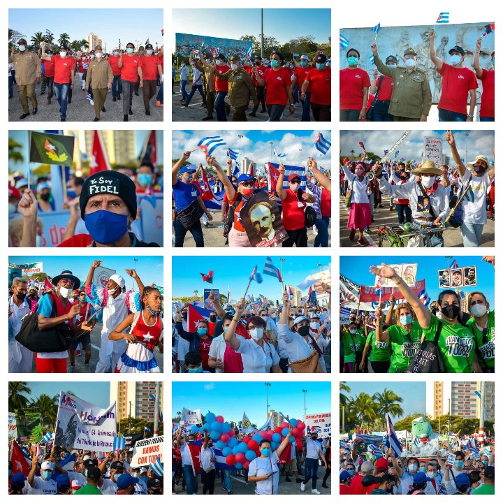 Cuanto colorido y entusiasmo, gracias a los científicos, personal de la salud pública,a todos los que con su trabajo enfrentaron la pandemia para poder estar desfilando este #PrimeroDeMayo, solidaridad y unidad, seguimos en combate. #CubaViveYTrabaja #NoAlBloqueo