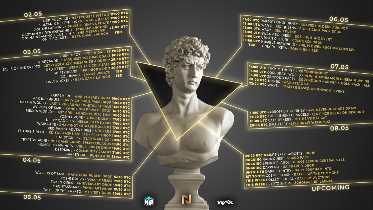 nfthorizon_io's tweet photo. 🚨This week's schedule!!🚨

Check out the events, set your alarm, have fun!

━
⏰Event Reminder (GoogleCalendar &amp; Mail): https://t.co/O5WEtIgTkc
━
👥Comm. Channel of Brands: https://t.co/wdyUW3tnax
━
@WAX_io @neftyblocks
#NFTs #NFTDROPS #NFTCommunity #NFTartists #nftcollector https://t.co/bEPagCfZDM