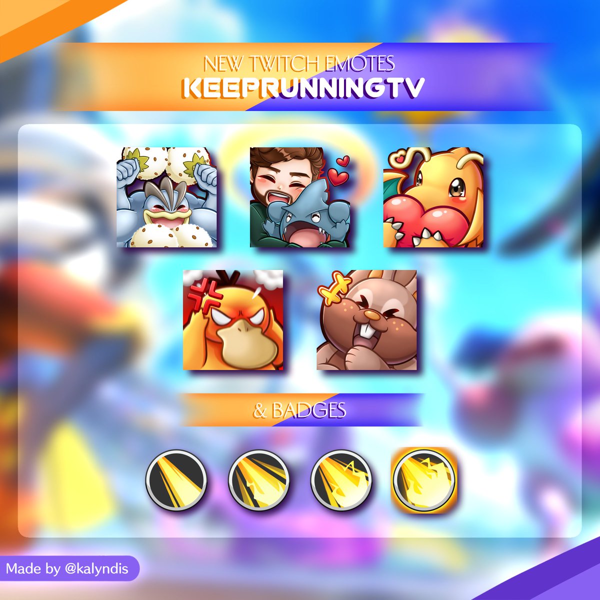 kalyndis's tweet photo. New twitch emotes and badges for @KeepRunningTV!! ✨

#Pokémon #Unite #Machamp #Eldegoss #Gible #Dragonite #Psyduck #Greedent #emoteartist #commission #art #digitalart https://t.co/KPXv494qEZ