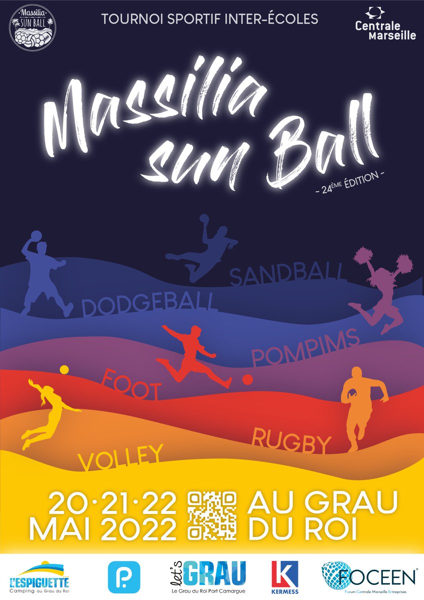 Nous sommes fiers de vous présenter l'affiche de cette 24e édition du Massilia Sun Ball! 😎

On a hâte de vous retrouver du 20 au 22 mai au Grau-du-Roi pour que vos équipes s'affrontent lors des matchs ou du show pompom🏐🤸 Sans oublier les deux soirées à thème...👀

La MSBise🌞