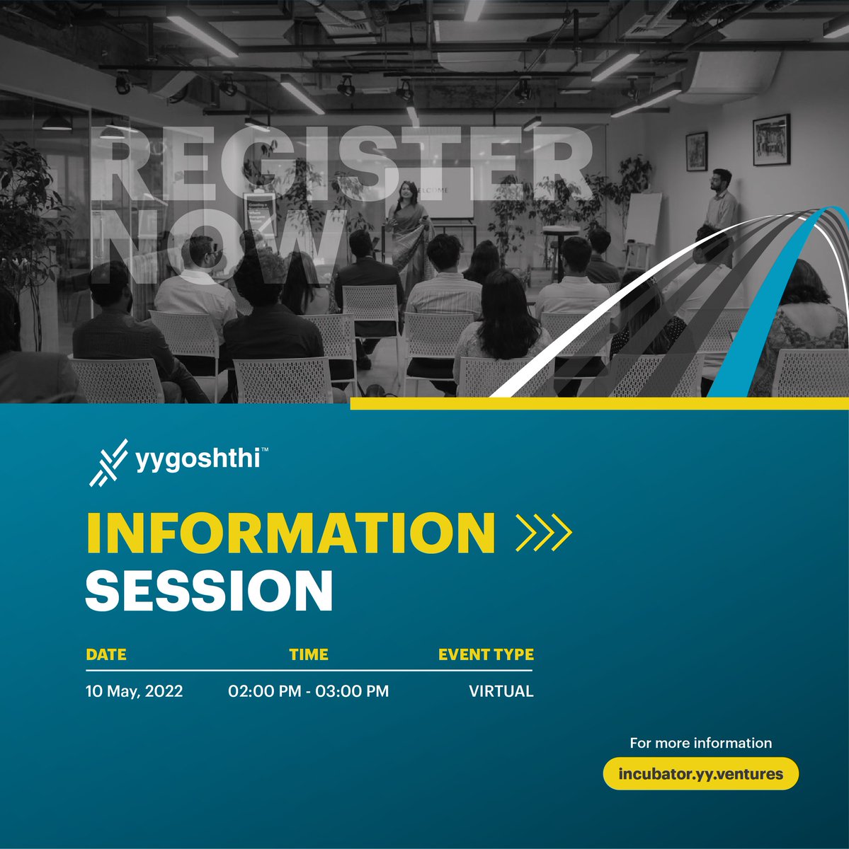 Register here: forms.gle/mmVYyZJyTuAXHd…

Join us at the Information Session on May 10, 2022 to get a further insight into our incubation program and learn  more about its application process. 

Date: May 10, 2022.
Time: 2:00 PM - 3:00 PM
Type: Virtual