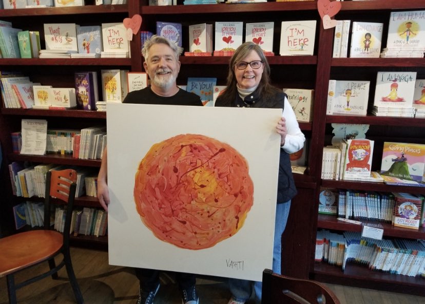 Wow!!! Magic happened today at Peter Reynolds’ bookstore, The Blue Bunny!!  @peterhreynolds  Thank you Peter!! This painting will remind me every day to encourage my students with creative positivity! I can’t thank you enough! #IndependentBookstoreDay #thedot #bluebunnybookstore