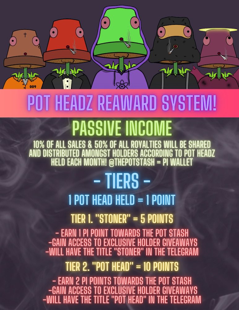 PotheadzNFT1's tweet photo. the official pot headz rewards system is out now!

#XPR #Protonchain #protonmint #NFT #potheadz #ProtonNFTs https://t.co/4jvtIw9w8b