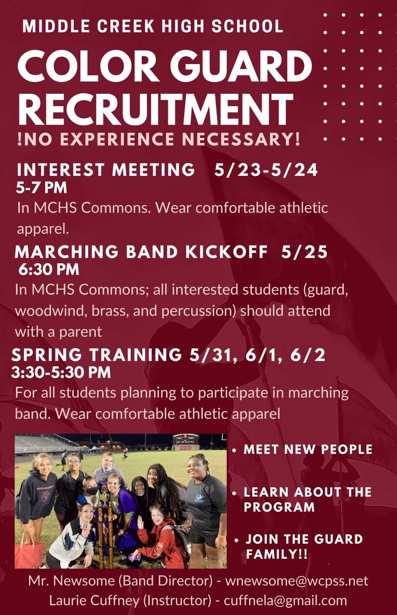Calling all those interested in dancing, fun &amp; throwing swords! <a href="/mchsmustangs/">Middle Creek HS</a>