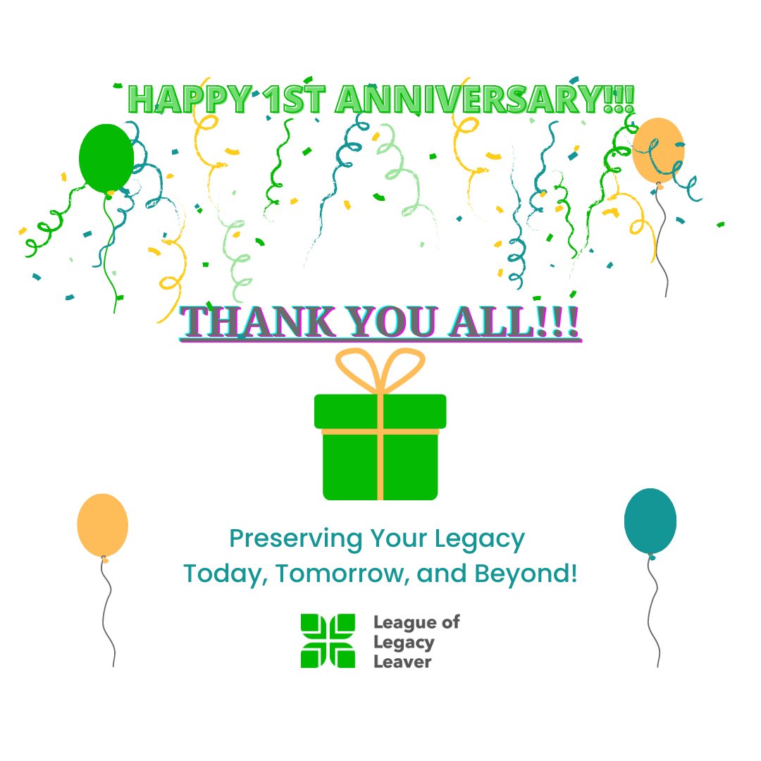 HAPPY 1 YEAR ANNIVERSARY! 
GIVE AWAY- 1 WINNER EVERYDAY THRU MAY 4TH. Login to your account and record The Humble Legacy that speaks to you to be entered to win The Ultimate Legacy Package!
 leagueoflegacyleavers.com