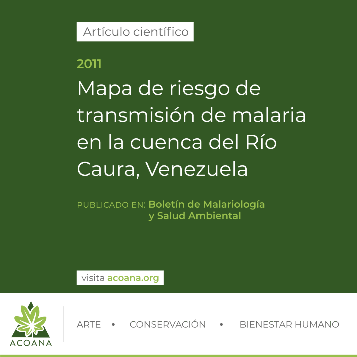 acoanaorg's tweet photo. #ArtículoCientífico | Mapa de riesgo de transmisión de malaria en la cuenca del río Caura, Venezuela #2011 https://t.co/aQ4Bw52SYB https://t.co/s6qkXqNzuX