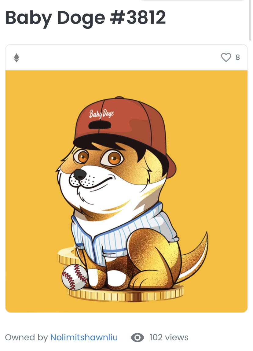BabyDogeNFTs's tweet photo. Baby Doge #3812 🔥

just sold for 3.5 ETH ($9,831.71) 

 https://t.co/0CmmwGdZNl https://t.co/9gxTmlFnFt