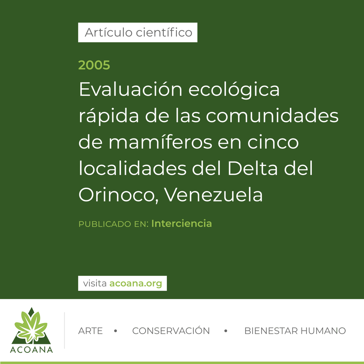 acoanaorg's tweet photo. #ArtículoCientífico | Evaluación ecológica rápida de las comunidades de mamíferos en cinco localidades del Delta del Orinoco, Venezuela #2005 https://t.co/zxemWmdiXc https://t.co/E2SDFpS9eb