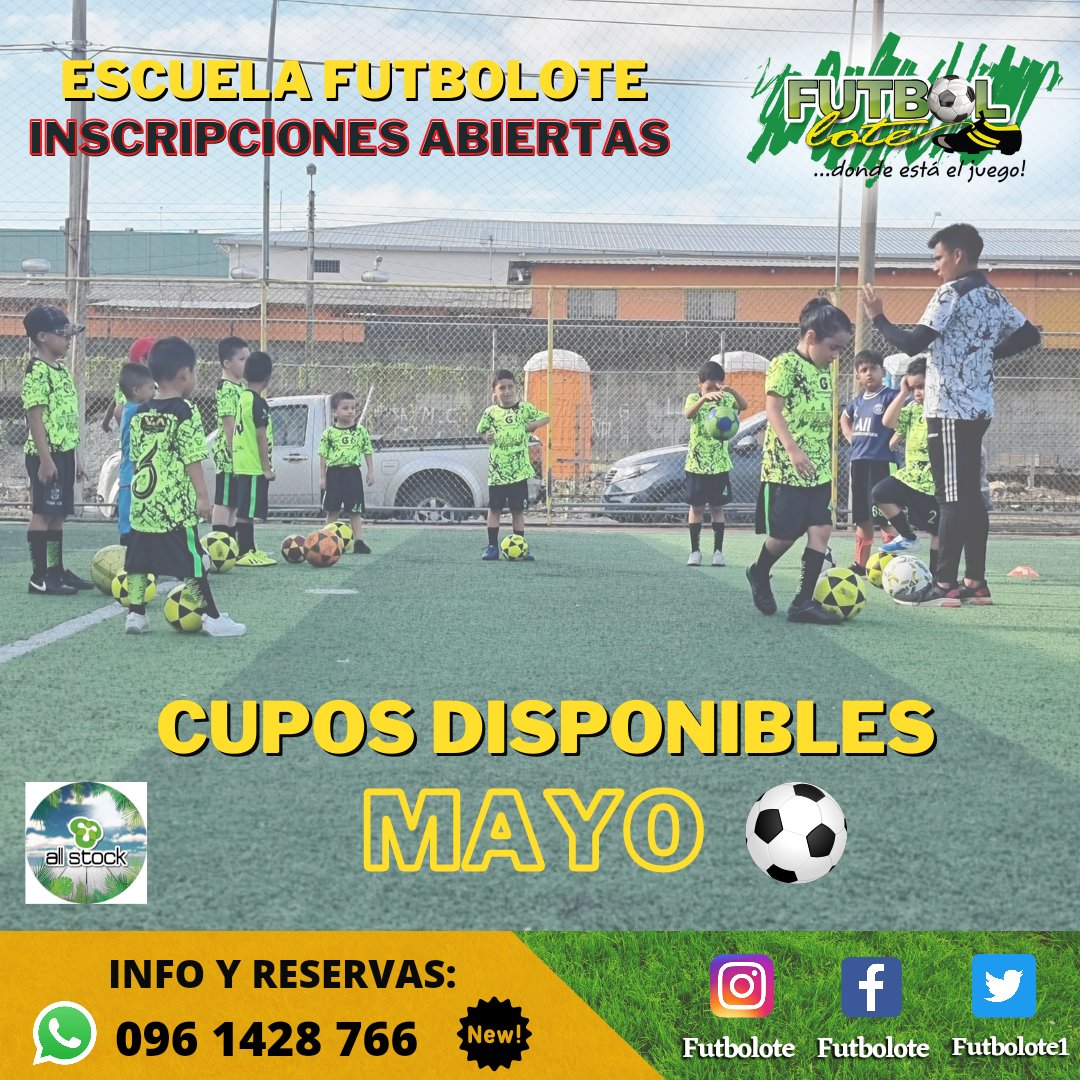 VEN Y FORMA PARTE DE NUESTRA ESCUELA DE FUTBOL FUTBOLOTE.

Cupos disponibles MES DE MAYO

INSCRIPCIONES ABIERTAS ⚽️🤙🤪 
Horario 🗓 martes, miércoles y jueves
🕛 16:00 a 18:00

Informacion :
📱096 142 8766
#Guayaquil #futbol #escueladefutbol #niños #saludydeporte 

Te esperamos.