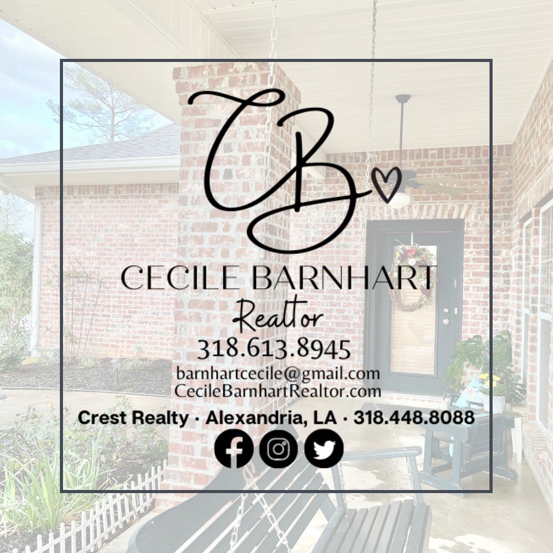 ProfBarnhart's tweet image. Cecile Barnhart, REALTOR®
318.613.8945
BarnhartCecile@gmail.com
CecileBarnhartRealtor.com
Crest Realty - Alexandria, LA
318.448.8088