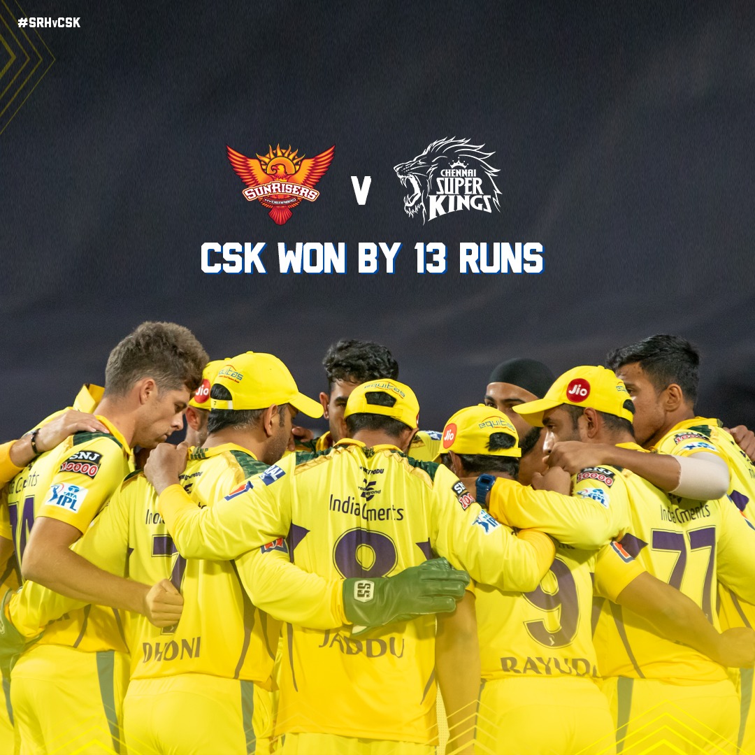 ChennaiIPL's tweet photo. Blockbuster opening and a 🥳 Climax! What a close to Sunday! 😍

#SRHvsCSK #WhistlePodu #Yellove 🦁💛 https://t.co/Z1xrRAPaW8