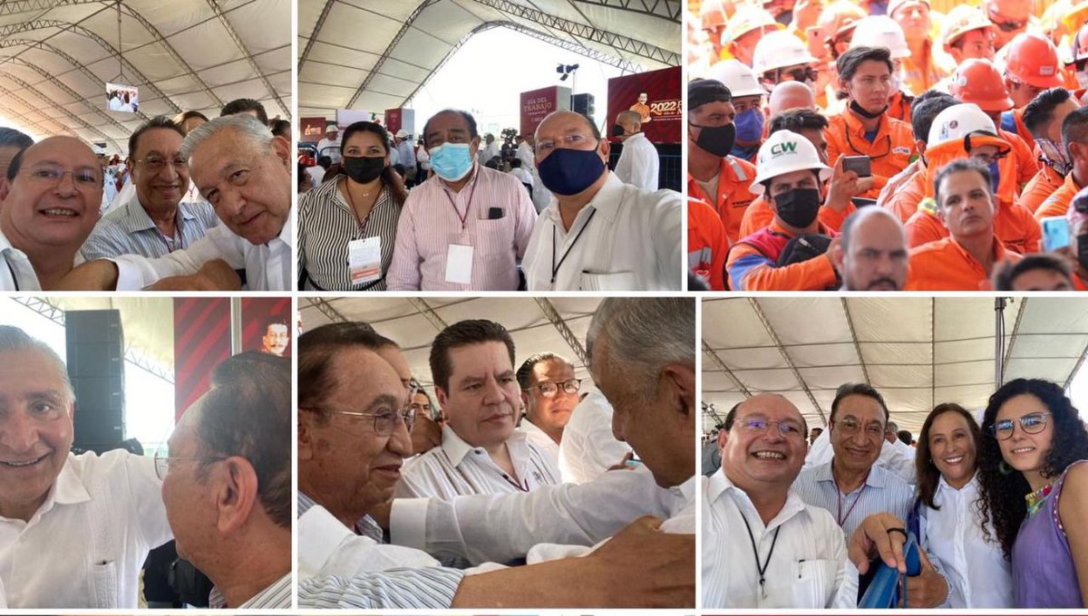 IsaiasGCroc's tweet photo. Un gusto ser invitados por nuestro presidente Andrés Manuel López Obrador para conmemorar el 1 de Mayo en la Refinería Dos Bocas "Olmeca" desde Tabasco, donde me acompañan la Lic. Leslie Baeza, Hugo Ramos Ramírez y Mario Machuca, integrantes del CEN de la CROC. https://t.co/UKAl8H753L