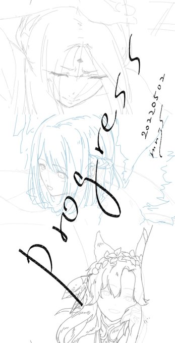 進捗…ラフ3点追加。作画順がバラバラになってますが全体の進行としては予定通り5月末には終わるはず…。 