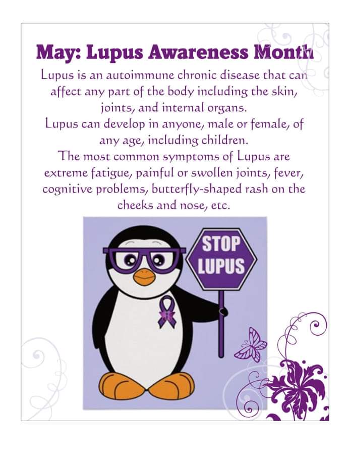 CaringForLupus's tweet image. Lupus Awareness Month

Lupus | What is that? 🦋💜

Throughout this day, this month and always, let's help continue the conversation to raise awareness.

#Lupus #LupusChat #LiftupLupus #LupusAwarenessMonth #LupusWarrior #100Lupus #LadaOrg #LupusWarrior