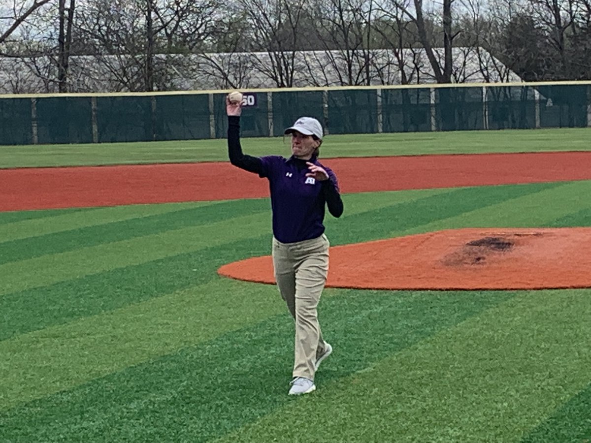 TrumanAthletics's tweet photo. Prior to today's @TrumanBaseball game, the team had Head Athletic Trainer Michelle Boyd @Truman_AT throw out one of the ceremonial first pitches. Michelle has been the rock for the athletics department and was recently inducted into the Mid-America Athletics Trainers HOF. https://t.co/MnMA72Jq3D