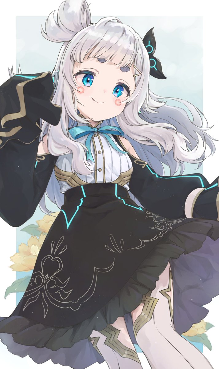 1girl solo blue eyes smile long hair skirt detached sleeves  illustration images