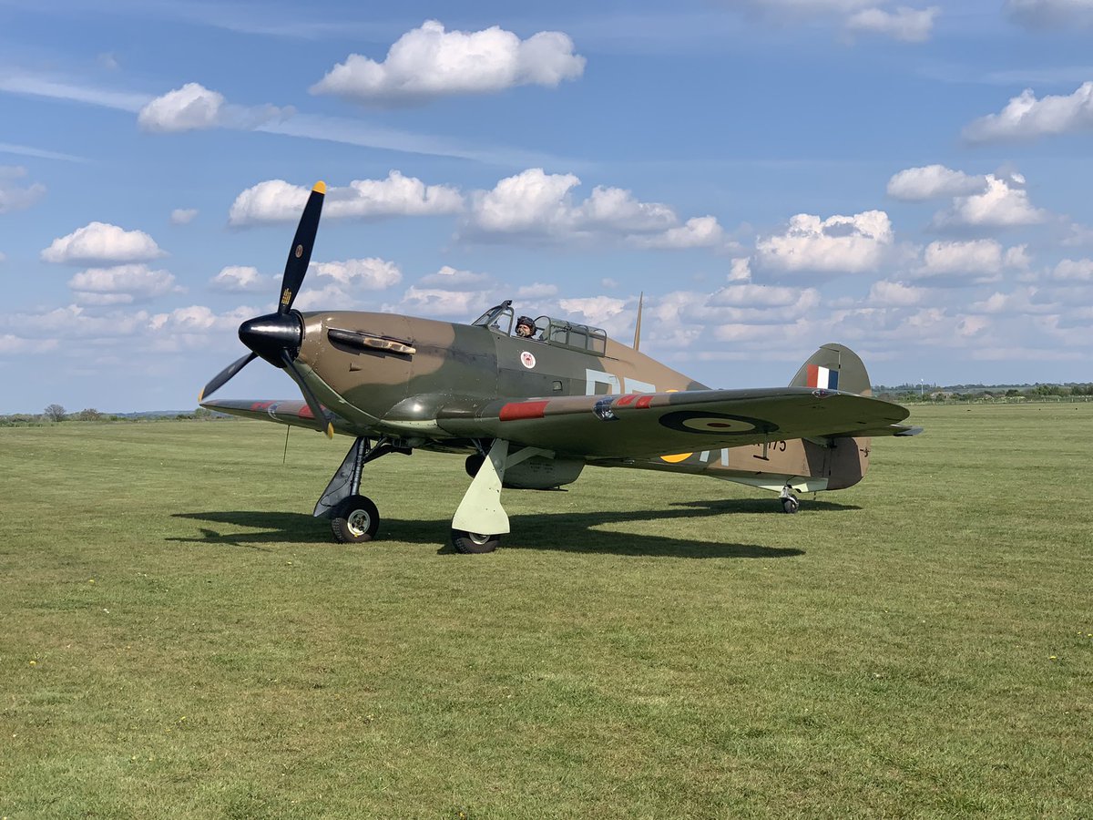 FlightPolish's tweet photo. A flaming start by Hawker Hurricane G-HURI at Duxford with both pilots completing their training ahead of the 2022 Season. First display is at our Duxford home on 7th May for the #VEDay #FlyingDay #PLHeritageDays https://t.co/ffWaAyehCp
