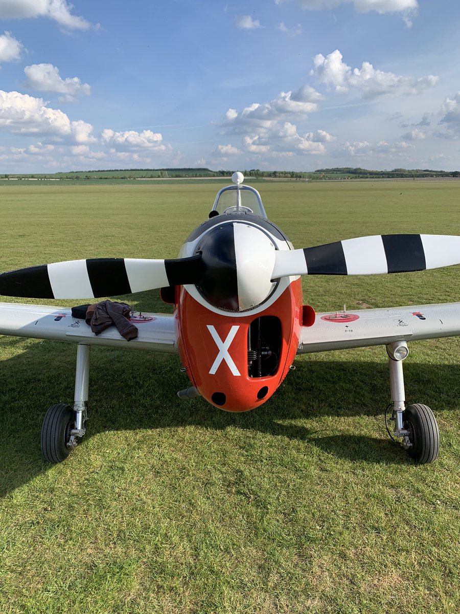 FlightPolish's tweet photo. A flaming start by Hawker Hurricane G-HURI at Duxford with both pilots completing their training ahead of the 2022 Season. First display is at our Duxford home on 7th May for the #VEDay #FlyingDay #PLHeritageDays https://t.co/ffWaAyehCp