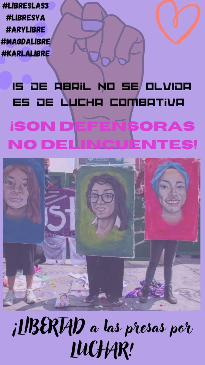 LibresYa_'s tweet photo. ¡¡15 de abril NO SE OLVIDA, ES DE LUCHA COMBATIVA!! #PresasPoliticxs #LibresLas3 #arylibre #KarlaLibre #magdalibre https://t.co/ciIZTEk3hD