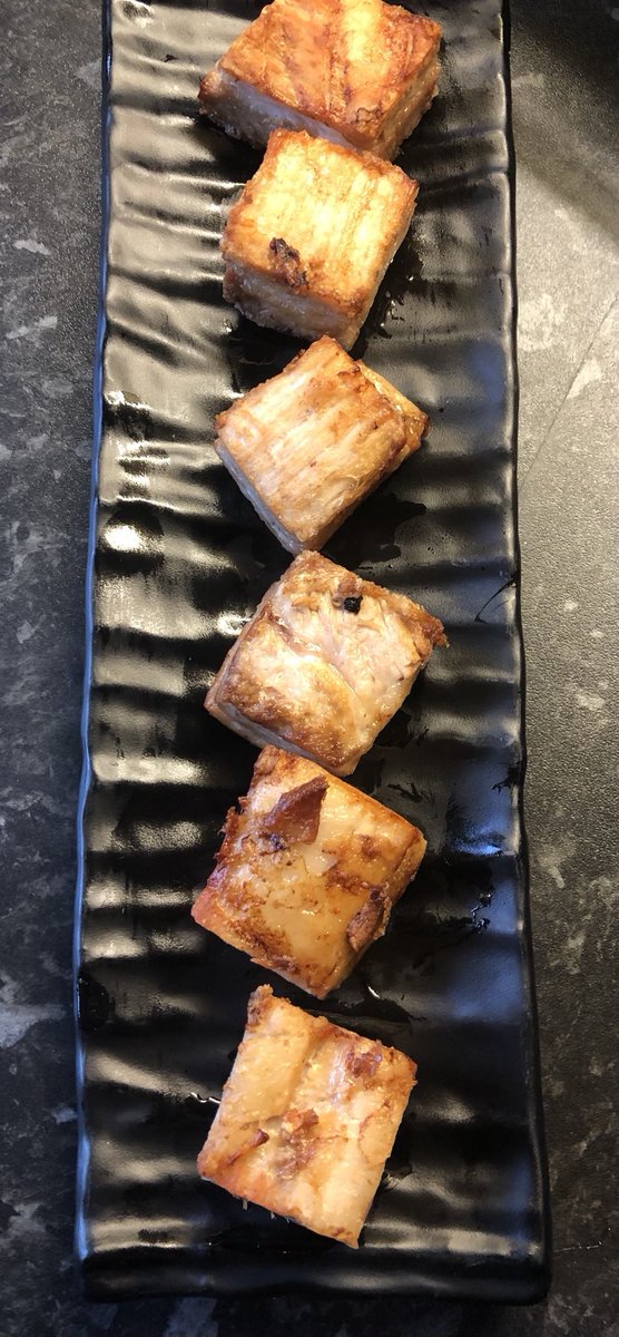 Slow cooked belly pork… chilled and pressed… then pan fried! Wow!