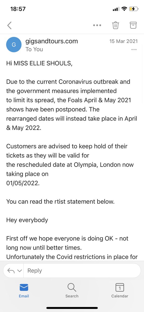 .@gigsandtours you told me my Foals tix we’re swapped to 1 May (today). I’ve just checked the tickets for tonight and they say 29 April? 😞 I was never made aware that the date had changed? 
Please can you help? Do I turn up to @olympia_london tonight? I spent £100 on these. 😡