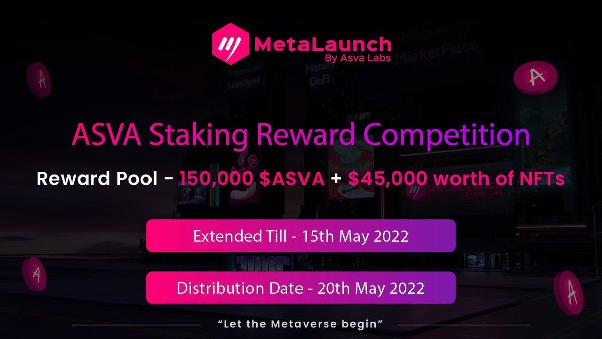 John28270260's tweet photo. @Metalaunch_io announces the first-ever $ASVA Staking Competition. The #ASVA team has been busy lately, working on the revamp of our launchpad UI v2, bringing promising IDO deals and developing our most anticipated Staking/ farming platform.

Details: https://t.co/FZT8pECP8I https://t.co/oVg8vOJpeQ
