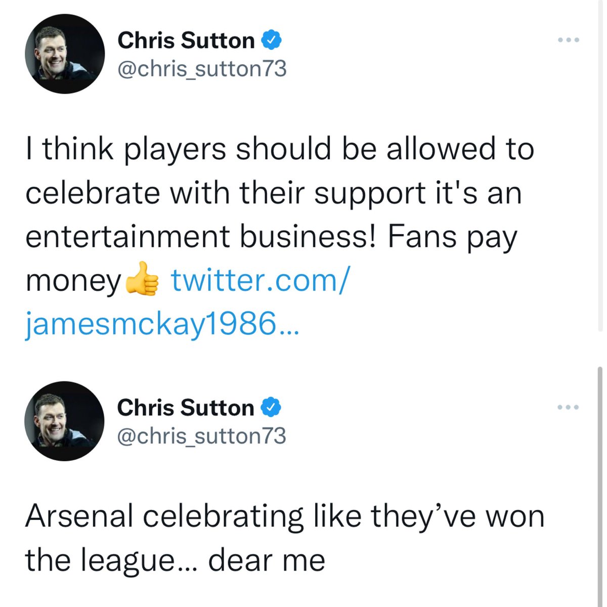 BlackScarfMarc's tweet photo. Double standards from @chris_sutton73 when The Arsenal come into things. https://t.co/qmlQw37Kv1