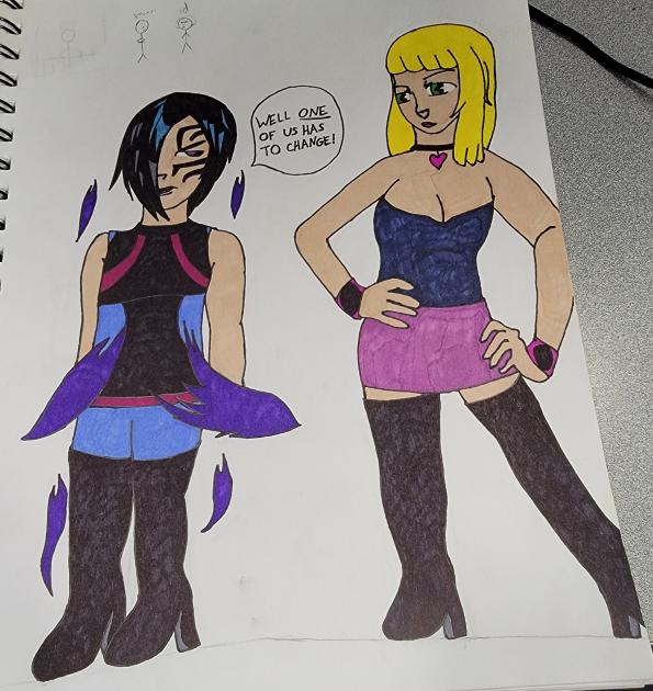 ShadowFateOff's tweet photo. Well, I have my first fan art! Courtesy of @Chatty_G4mer  It's a RuPaul Drag Race style showdown between Spawn and Sid to see 'who wears thigh high leather boots better' 😂#gamedev #indiedev #fanart #shadowfate https://t.co/AuUW0U2gLC