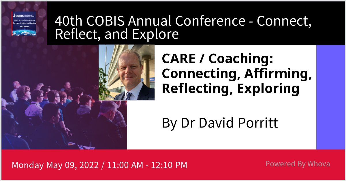 david_porritt's tweet photo. I am speaking at 40th COBIS Annual Conference - Connect, Reflect, and Explore. Please check out my talk if you're attending the event! #COBIS22 - via #Whova event app https://t.co/Ipyn1NOwQx