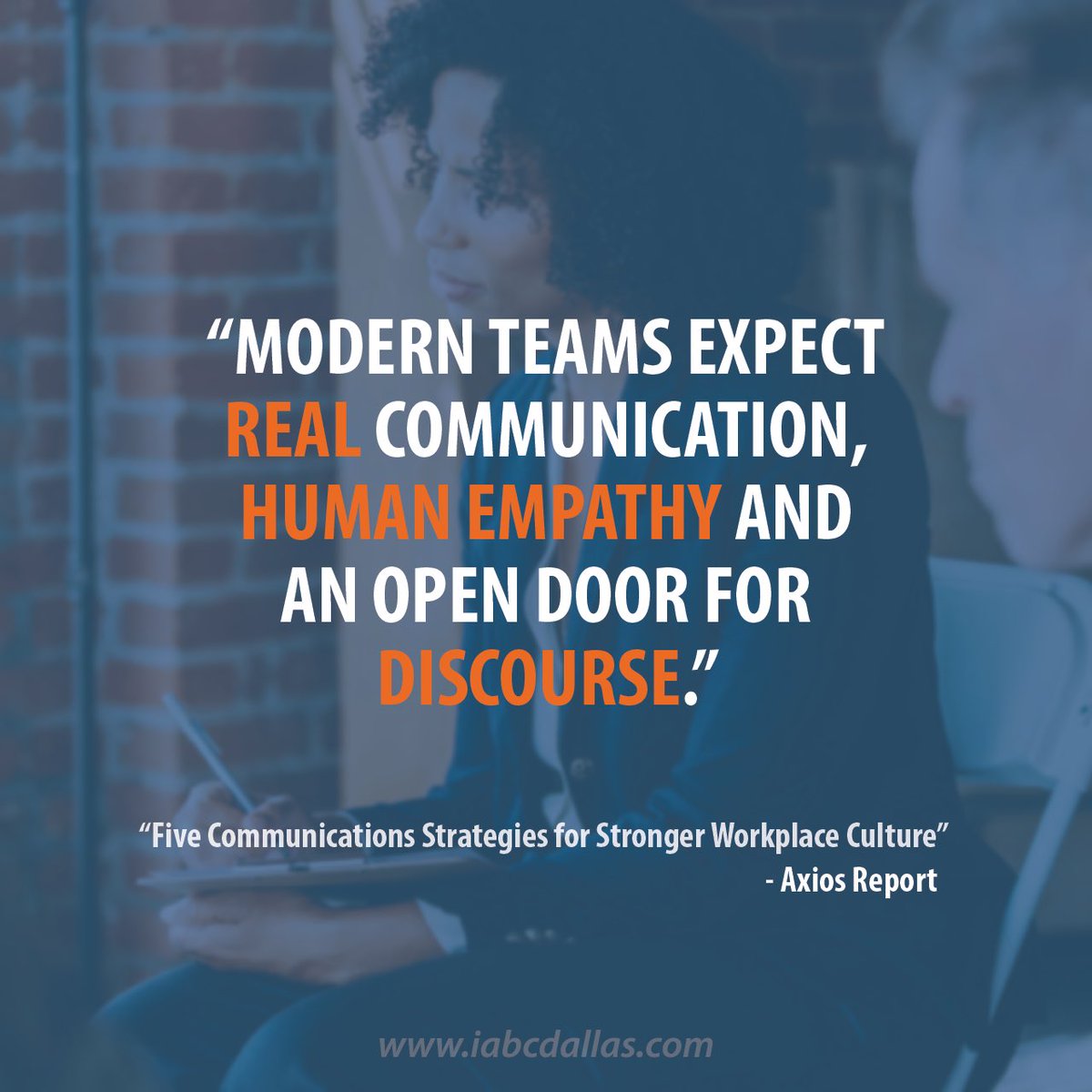 iabcdallas's tweet image. #DidYouKnow Transparency and empathy have become every leader’s most powerful currency with a hybrid workforce. Learn how to level up #workplacecomms at our next webinar with Jim VandeHei, co-founder and CEO of @Axios (May 17, 11:30 a.m. CT). RSVP: IABCDallas.com