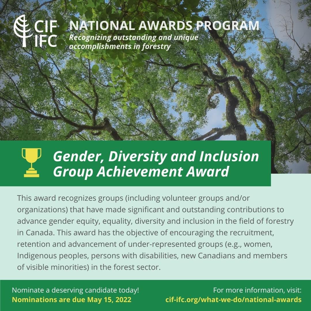 CIF_IFC's tweet photo. #CIFAwards Spotlight ๐ฆ Gender, Diversity & Inclusion Group Achievement Award ๐ณ๐ Recognizing groups who have made significant contributions to advance gender equity, equality, diversity & inclusion in the field of forestry https://t.co/1zbBmt2geI #RootedInCIF #ForestryForward https://t.co/mxqjwpsJp5