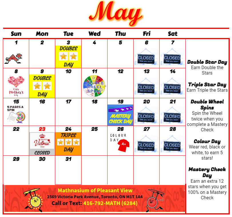 MathnasiumPv's tweet photo. Here is our event calendar this month 🤩
Filled to the brim with fun events! 

Call 416-792-6284 (MATH) today!

#ChangingLivesThroughMath #Mathnasiu #mathtutor #mathlearningcentre #mathisfun #mathforkids #mathtutoring #mathenrichment #matheducation #education #math events https://t.co/avd55cMZ8u